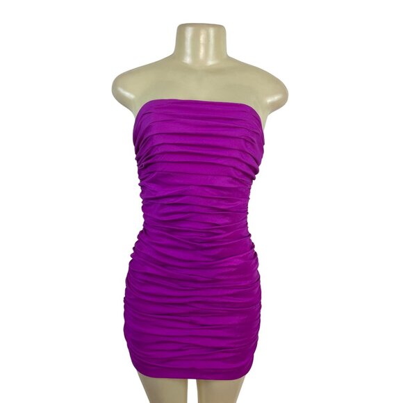 Jessica McClintock Women's Fuschia Ruched Mini Tube Dress With Back Zipper Sz 4 - Picture 1 of 9